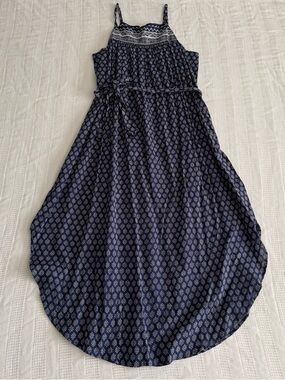 GAP Navy and White Printed 100% Cotton Midi Dress with Tie Detail